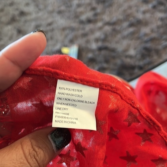 Infinity scarf in red with silver stars with distressed hem. Super festive. - Picture 5 of 5